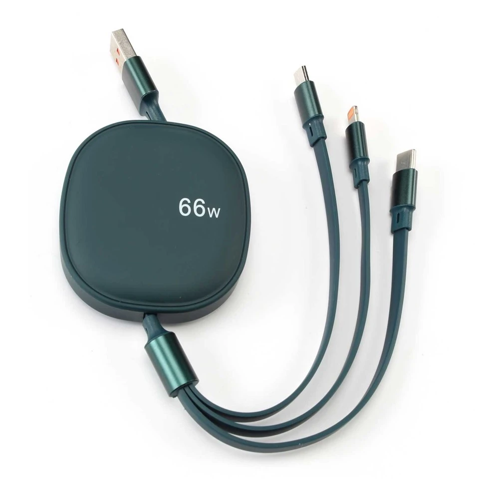 66W 3 in 1 Retractable Flat Charging Cable