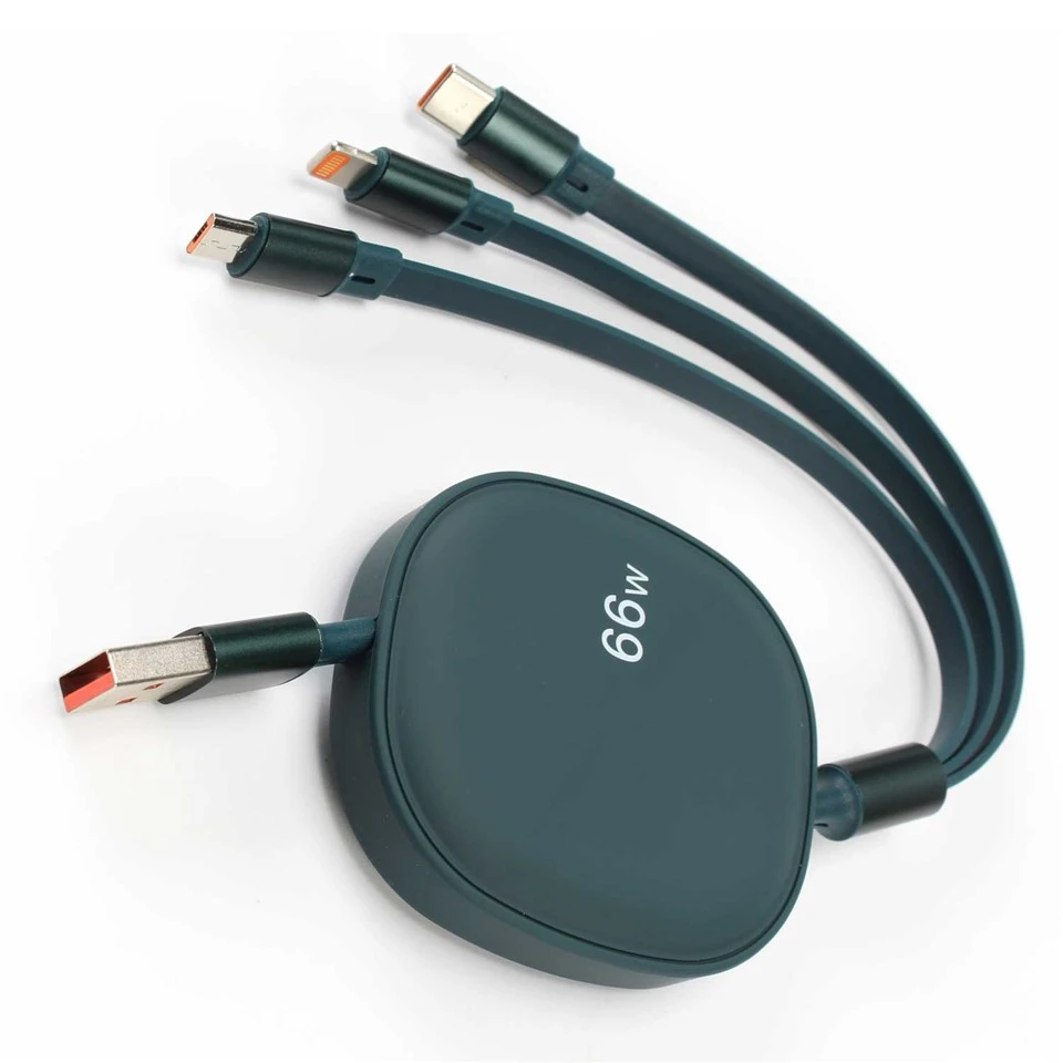 66W 3 in 1 intrekbare platte oplaadkabel